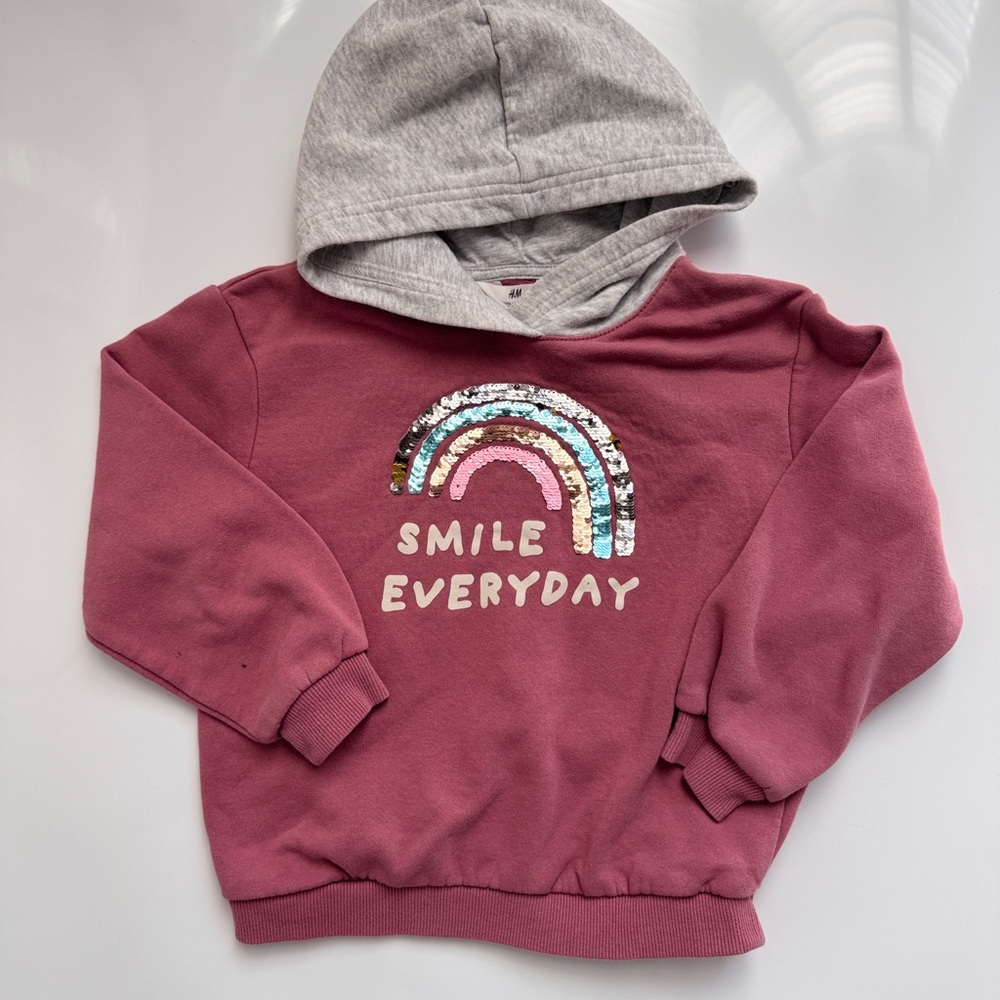 H&M 5T (4-6 Years) Kids' Maroon Hoodie with Rainbow Design (Girls)